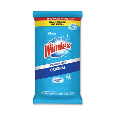 Sc Johnson Windex, GLASS AND SURFACE WET WIPE, CLOTH, 7 X 8, 38/PACK, 38PK 319251EA